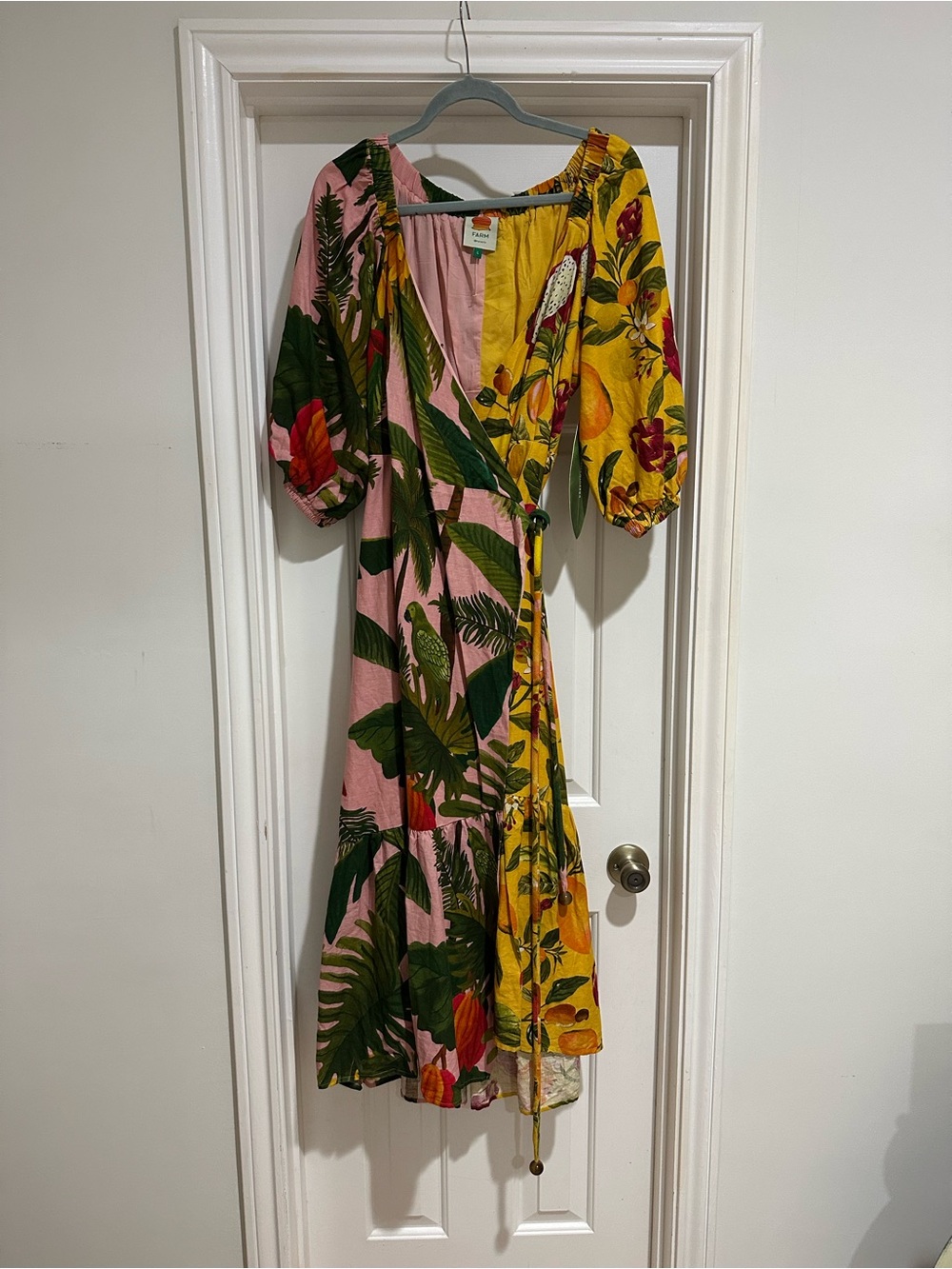 FARM Rio Pink & Yellow Tropical wrap Maxi Dress